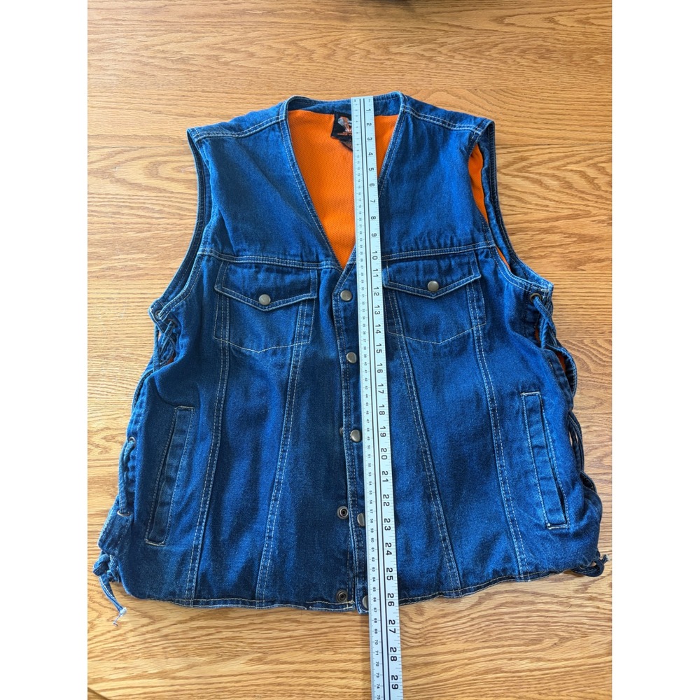 Vance Biker Wear Denim Vest‎ Orange Lined Lace Up Sides Men's Motorcycle